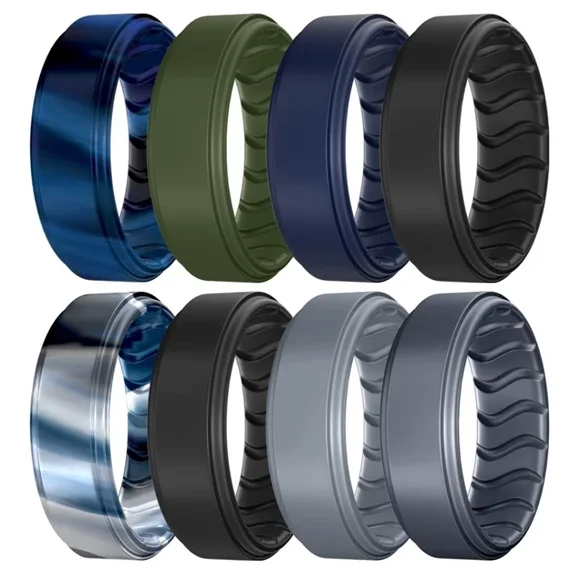 Silicone Ring Set - Black, Blue, Green And Gray - Picture 1 of 3